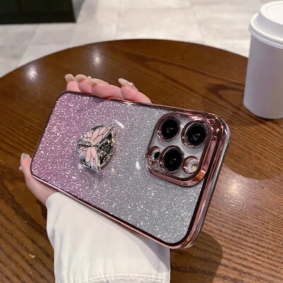 For Various Phone Hot Butterfly Ring Bracket Case Back Glitter Women Girl Holder - Image 1 of 4