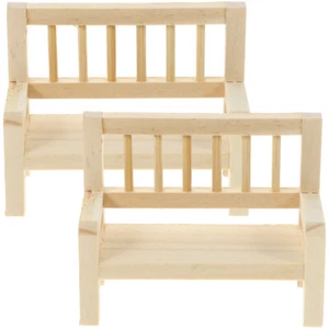 2 Pcs Wooden Stool Model Mini Bench for Models Garden Decorations Dollhouse - Picture 1 of 12