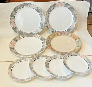 Lot 8 Pcs. Corelle Silk & Roses 4 Dinner Plates 10.25" & 4 Bread Plates 6.75" - Picture 1 of 6