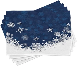 Snowflake Place Mats Set of 4, Winter Theme Christmas Illustration Cold Weather - Picture 1 of 12