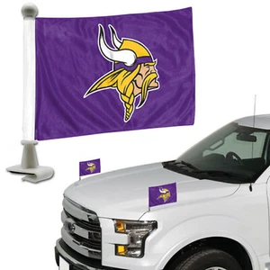 Football Minnesota Vikings Flags Set of Two Car Hood Trunk 4" x 6" Double Sided - Picture 1 of 2