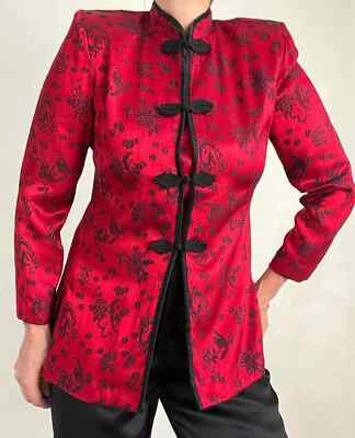 Vintage Satin Asian Print Velvet Evening Party Blazer Jacket Women’s RM Richards - Image 1 of 4