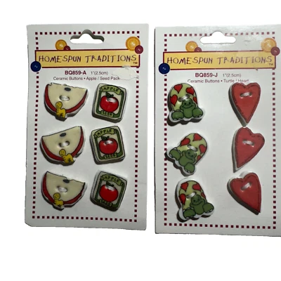 12x Homespun Traditions Vintage Ceramic Buttons Turtle Heart Seed NEW NOS #3018 - Image 1 of 2