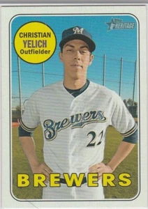 CHRISTIAN YELICH Topps Heritage 2018 Milwaukee Brewers Baseball Card ~ RED HOT! - Picture 1 of 2