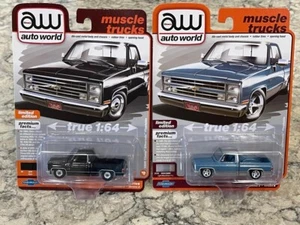 Auto World 1985 Chevrolet Silverado Set Light Blue Silver Poly & Black 1/64