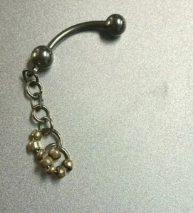Silver Tone Belly Button Ring with Tiny Dangles - Picture 1 of 5