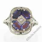 Art Deco 14K Gold Carved Shell Cameo w/ Amethyst & Diamond Filigree Flip Ring