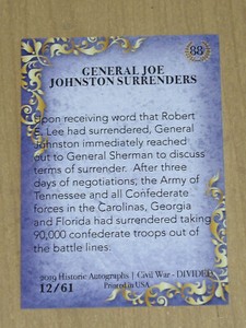 2019 Historic Autographs Civil War Divided PURPLE parallel base card #88 12/61