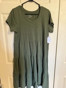 Time &  true short sleeve tiered knit dress size M green cotton T-shirt Dress - Picture 1 of 4