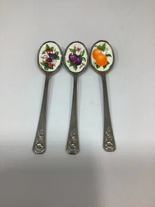 Vintage Avon Enamel Fruit Jelly/Jam 5” Spoons Stainless Steel Japan Set Of 3 - Picture 1 of 3