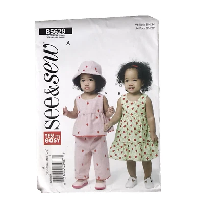 See & Sew Pattern B5629 Sundress Tiered Top Pants Hat Easy Baby Newborn-L Uncut - Image 1 of 4