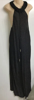 Vestido Largo de Encubrimiento Beach Bunny Negro Plata Brillante Halter Axila Baja S Foto 1 de 4