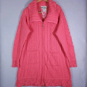 Aran Crafts Sweater Top Womens 2XL Pink Full Zip 100% Merino Wool Ireland Knit - Picture 1 of 7