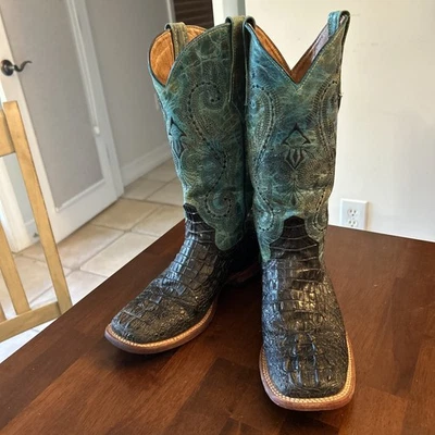 Botas occidentales Ferrini para mujer Caimán cocodrilo con eje turquesa punta cuadrada 8,5B Foto 1 de 4