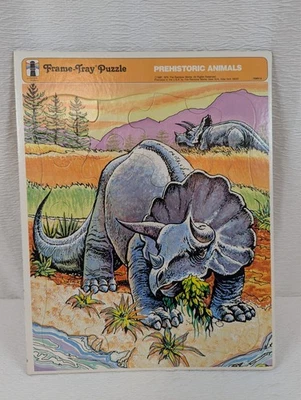Rompecabezas vintage 1987 Rainbow Works animales prehistóricos - Triceratops - marco-bandeja Foto 1 de 4
