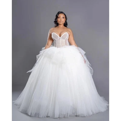 Princess Puffy Ball Gown Beach Wedding Dresses Sweetheart Corset Top Bridal Gown - Image 1 of 4
