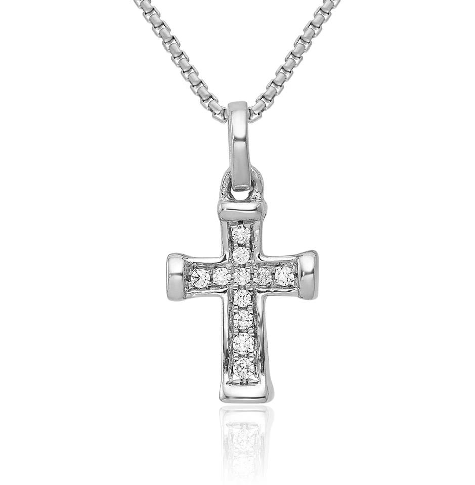 10K Solid White Gold Diamond Cross Necklace - Image 1 of 1