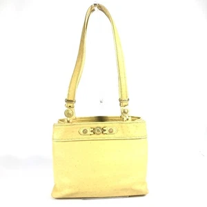 VERSACE vintage Sunburst logo Bag Tote Bag Shoulder Bag Embossed Leather yellow - Picture 1 of 18