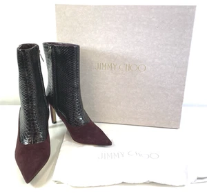 Jimmy Choo Mavie Burgundy Suede Snake Print Ankle Boots EUR 38 Boxed VGC #W10 - Picture 1 of 11