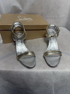 Manolo Blahnik Chongasa Metallic Gold And Silver  Leather Strappy Heel Sz 40 - Image 1 of 4