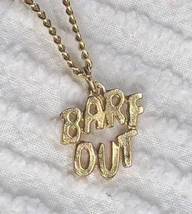 Vtg VALLEY GIRL Nameplate Necklace "BARF OUT" 80s Slang Lingo Word Metal Gold - Picture 1 of 6