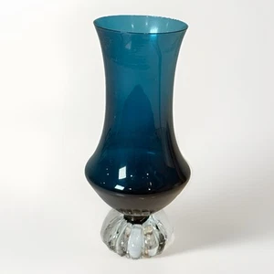 Aseda Glasbruk Sweden Blue Footed Glass Vase Bo Borgstrom 10” Tall - Picture 1 of 8