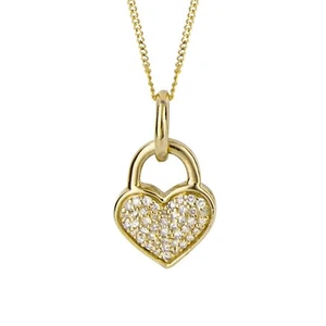 Heart Padlock Diamond Pendant 9ct Yellow Gold 375 Hallmarked British Made - Picture 1 of 3