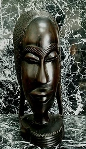 Vintage Hand Carved African Woman Bust Wood Statue Sculpture Tribal Folk Art  - Picture 1 of 4