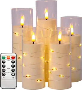 Flickering Flameless Candles Embedded Star String, Battery Operated Candles with - Picture 1 of 12