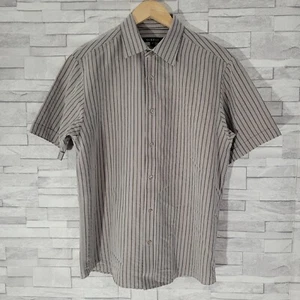 Mens GEORGE Short Sleeved Shirt Taupe Striped Soft Touch Casual Medium - Picture 1 of 7