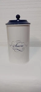 New Metal 8.5" Sugar Sucre Canister With Lid Blue White 8.5" Farmhouse Shabby - Picture 1 of 11