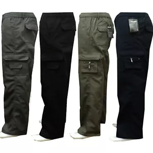 Mens New Elasticated Cargo Combat Work Cotton lightweight Trousers Pants Bottoms - Picture 1 of 21