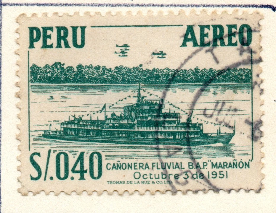 Cañonera River Marañón, 3 de octubre de 1951, verde azulado, Perú 1953, acepta ofertas Foto 1 de 1