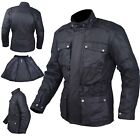 Waxed Jacket Textile Motorcycle Motorbike Warm Armour CE Scooter Black