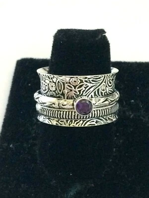 ANILLO GIRATORIO ANCHO Y AMATISTA CHAPADO EN PLATA DE LEY 925 R1813 TALLA 8 Foto 1 de 2