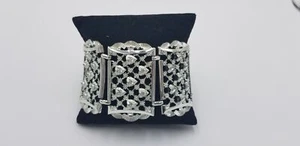 Vintage Silver Tone Chunky Wide Bracelet W/ 3D Cut Heart Designs All Over - Picture 1 of 11