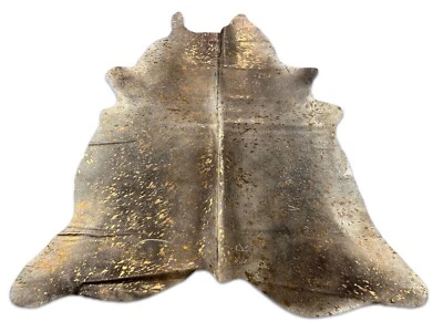 Alfombra de cuero de vaca gris con bronce metálico ácido lavado tamaño: 7x6,5 pies D-172 Foto 1 de 4