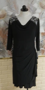 NUEVO CON ETIQUETAS PRECIOSO VESTIDO DE NOCHE ALEX NEGRO TALLA 8 CUELLO DRAPEADO HOMBROS ADORNADOS - Imagen 1 de 11