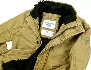 HOT Men's ABERCROMBIE & FITCH ADIRONDACK TRUCKER SHERPA LINED Zip KHAKI Jacket S - Picture 1 of 16