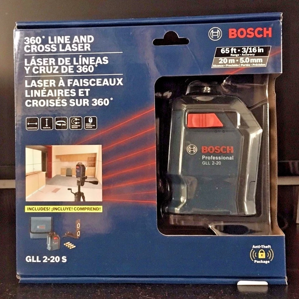 BOSCH 360 grados línea y láser cruzado 65 pies Range Accuracy GLL 2-20 S Nuevo Foto 1 de 4