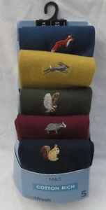 MEN'S MARKS AND SPENCER MULTI COTTON RICH ANIMAL SOCKS 5 PART SET SIZE 9-12 - Picture 1 of 4