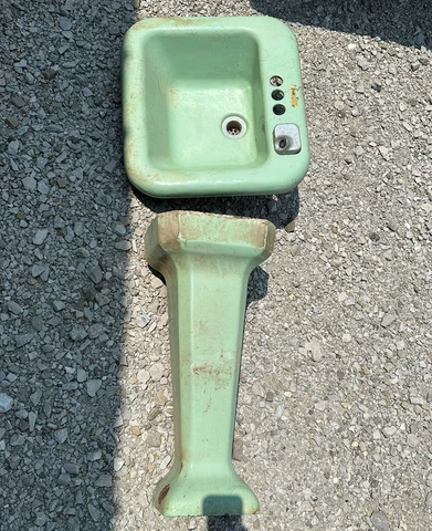 Antique 24" Cast Iron Jadeite Green Porcelain Pedestal Sink Vtg Indiana Cover