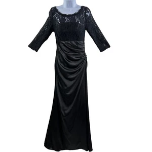 Ever Pretty 8 Black Lace Satin Maxi Dress Romantic Goth Minimalistic Beetlejuice - Picture 1 of 15