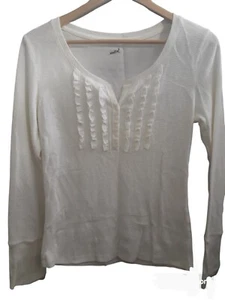 Womens XL Bugle Boy Ivory , Cream  1/2 Button Ruffled Sz Large Shirt Top Blouse - Picture 1 of 6