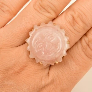 Natural Pink Rose Quartz Sun Flower Adjustable Ring Cute Jewelry Women Gems Ring - Picture 1 of 11