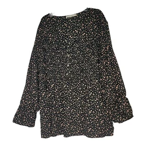Schöne Soul Bluse 22-24 plus schwarz koralle Blumen elastisches Mieder Puffärmel - Bild 1 von 4