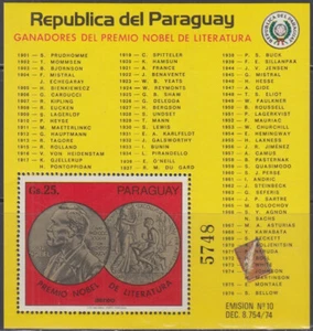 PARAGUAY Sc # 1775 Estampillada sin montar o nunca montada s/s con NOMBRES DE LA LITERATURA PREMIOS NOBEL - Imagen 1 de 1