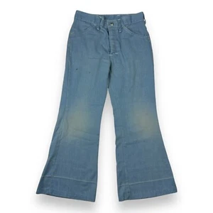 Vintage 70s Flare Denim Pants Light Wash Youth 24x22 Jeans USA Snap Zipper - Picture 1 of 14