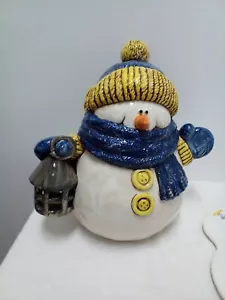 Vintage beleuchtete Weihnachten Schneemann Laterne groß 15" groß kreative Keramik 2001 - Bild 1 von 6