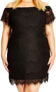 Romantic Women's LBD Black Lace Dress Off The Shoulder City Chic Size 16W NWT - Picture 1 of 12